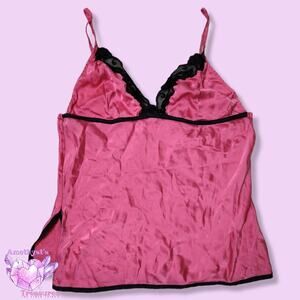 Silkscreen cami medium hot pink black 100% silk lingerie top